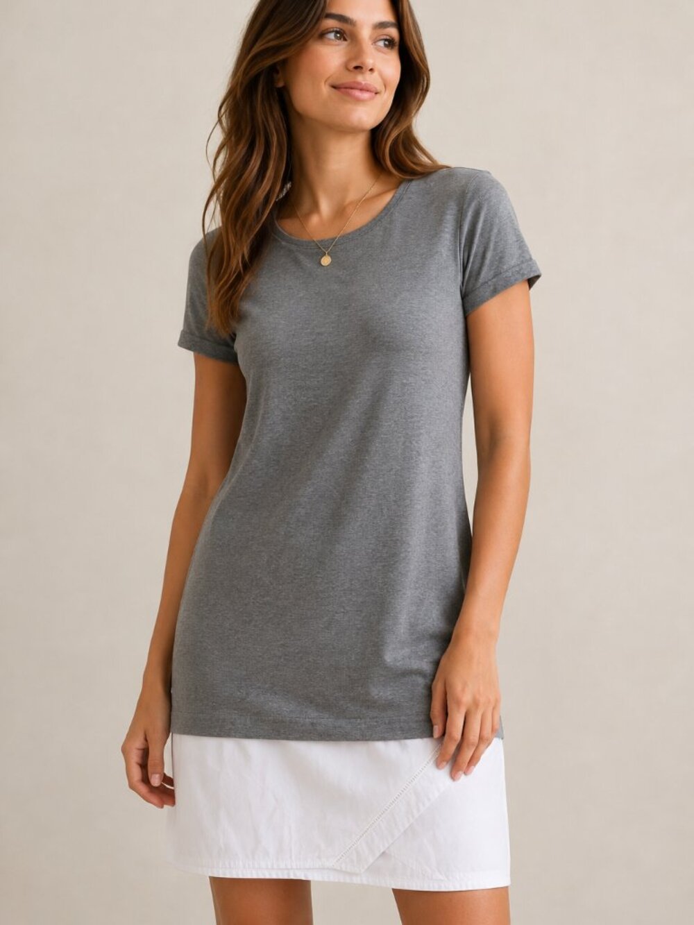 Theory Saydl Classic Tee Dress S Gray White Cotton Colorblock Shift Dress